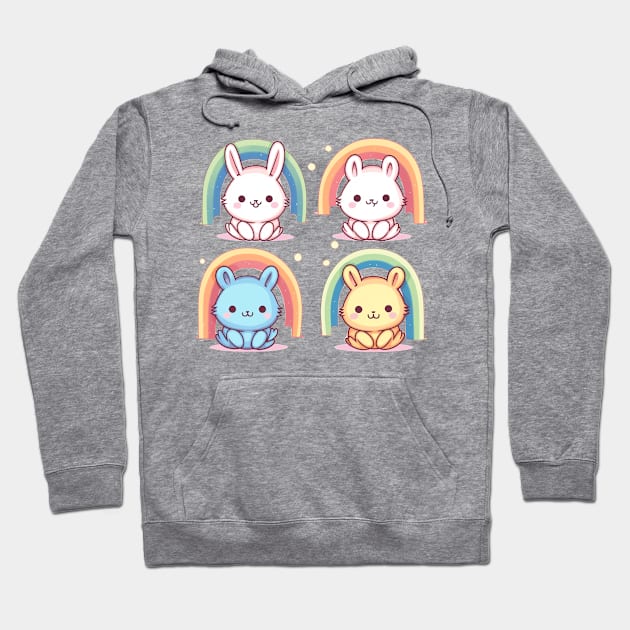 Cute Kawaii Bunnies With Rainbow Pride Hoodie by Yamabushi's Kawaii Store